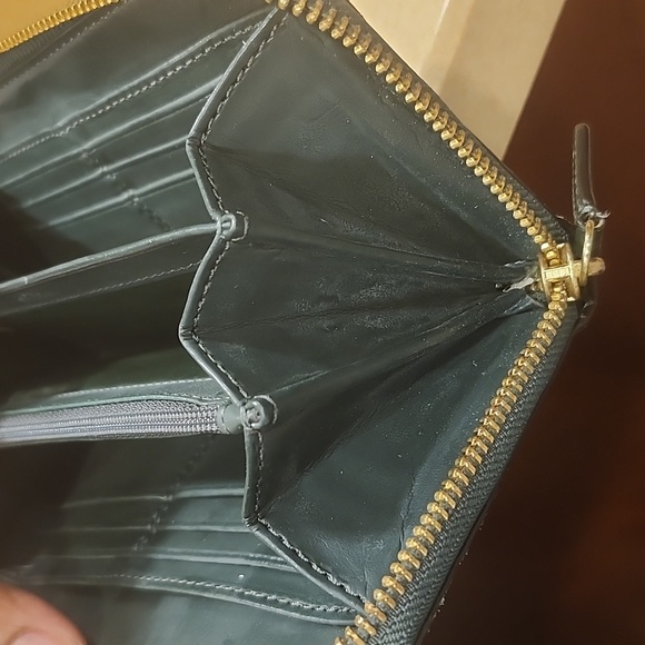 Coach Green Snake Skin Print Wallet Zip Around Genuine Snakeskin Suede Like - Picture 10 of 15